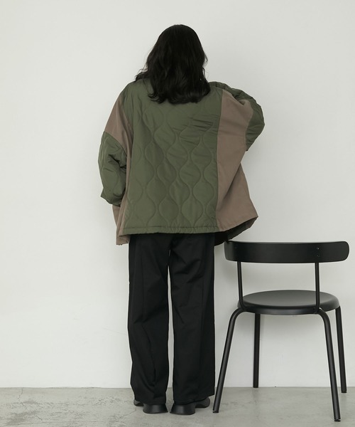 値下げ♡フレッドペリー　モッズコート　キルティング　切替　カーキ　L Fred Perry フレッドペリー ミックスパネル モッズパーカー F6325