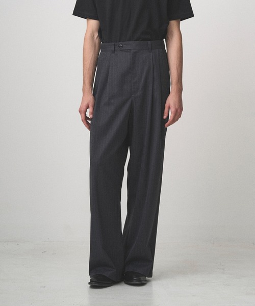 ワイドパンツ スラックス 2TUCK WIDE PINSTRIPE PANTS メンズ レディースの画像