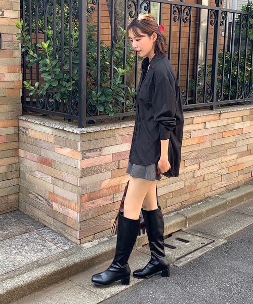 ブーツ スクエアトゥストレッチロングブーツ レディース : ZOZOTOWN