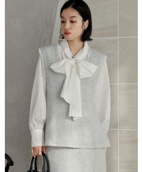 ブロードボウタイシャツブラウス Re:EDIT（リエディ） ブラウス シャツ ブロードボウタイブラウス