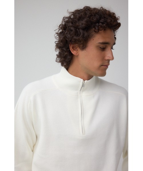 シルク素材　マスターバニー　ニット　M〜L相当　オフホワイト　ハーフジップ　4 moment+ ニット セーター 「累計販売枚数1万枚突破！」ハーフジップ