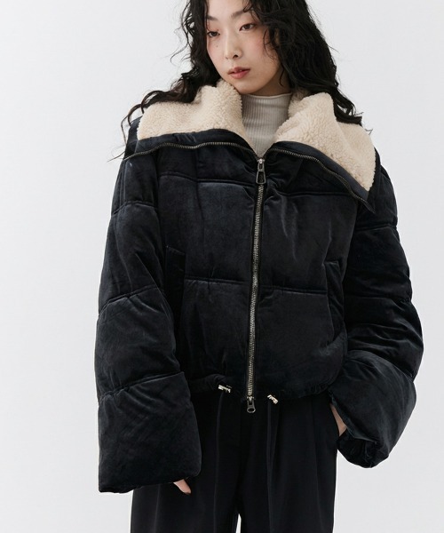 NUJOH ダウンコート ダウンジャケット Velvet Short Down Jacket