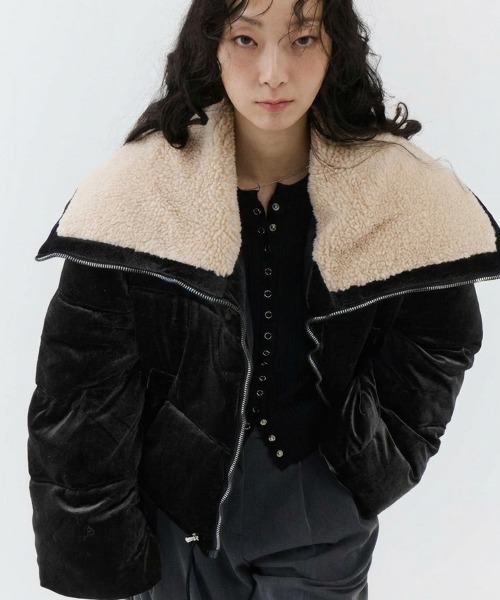 NUJOH ダウンコート ダウンジャケット Velvet Short Down Jacket
