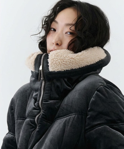 NUJOH ダウンコート ダウンジャケット Velvet Short Down Jacket