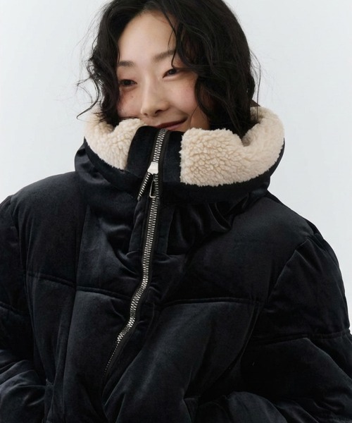 NUJOH ダウンコート ダウンジャケット Velvet Short Down Jacket