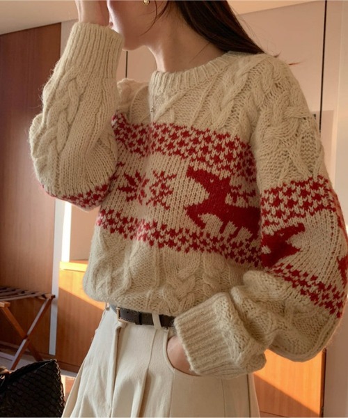 XLサイズ相当 PEARLY GATES ケーブルニットセーター ノルディック柄 ダブルJQロゴギザボーダー柄タートルニットプルオーバー | PEARLY