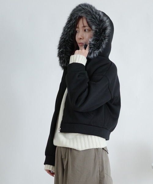 パーカー 「裏起毛」ファー付き ショート丈 ジップアップパーカー