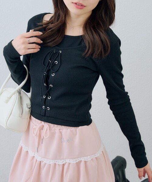 ANOTHER BRANCH OLIVE des OLIVE tシャツ レースアップドッキング長袖