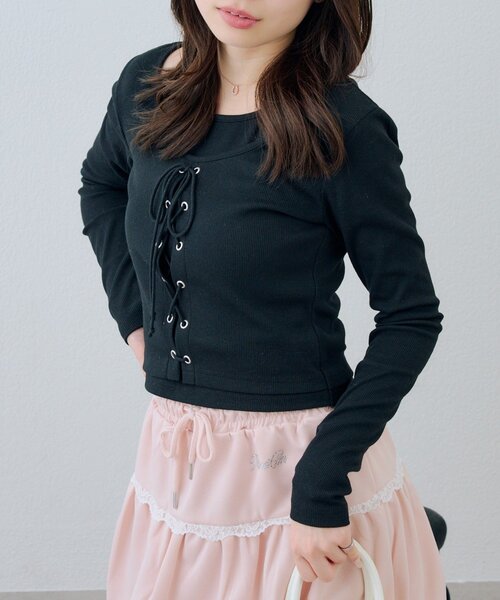 ANOTHER BRANCH OLIVE des OLIVE tシャツ レースアップドッキング長袖
