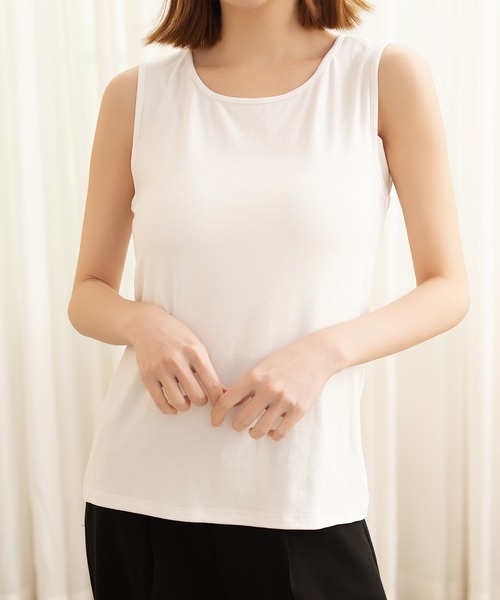 タンクトップ ノースリーブ 脇汗ガード-ブラ紐隠しタンク レディース