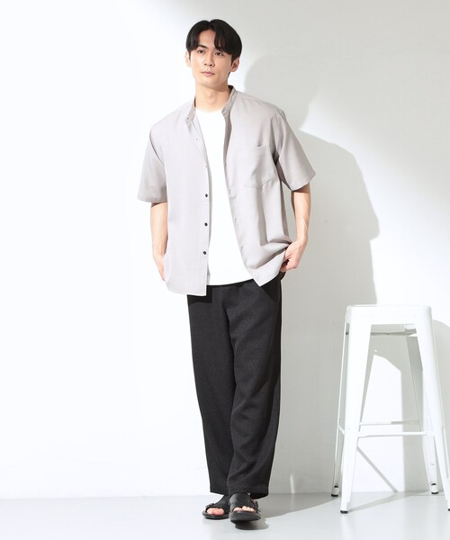 THE SHOP TK シャツ 半袖 LITE TEX バンドカラー半袖シャツ 接触冷感