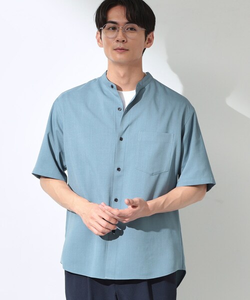 THE SHOP TK シャツ 半袖 LITE TEX バンドカラー半袖シャツ 接触冷感