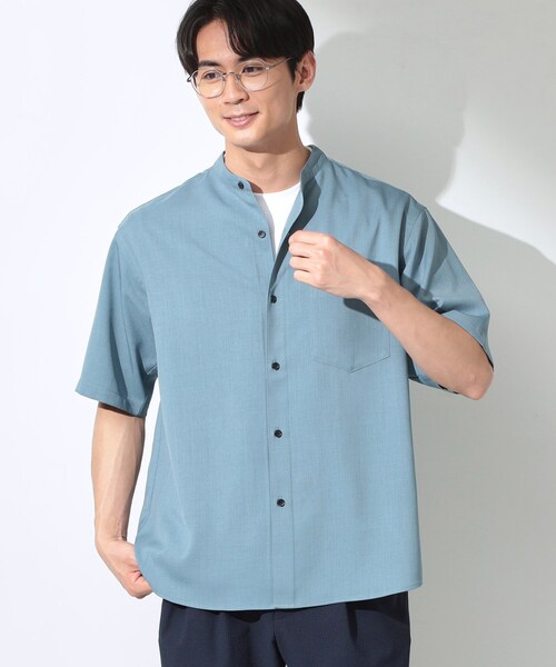 THE SHOP TK シャツ 半袖 LITE TEX バンドカラー半袖シャツ 接触冷感