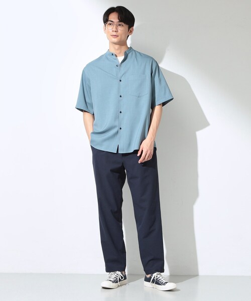 THE SHOP TK シャツ 半袖 LITE TEX バンドカラー半袖シャツ 接触冷感