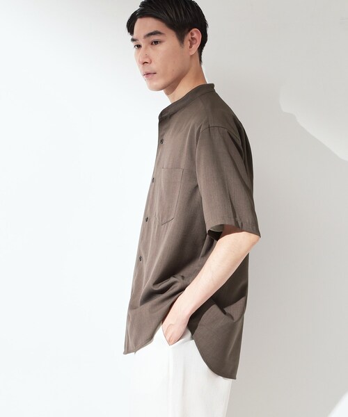 THE SHOP TK シャツ 半袖 LITE TEX バンドカラー半袖シャツ 接触冷感