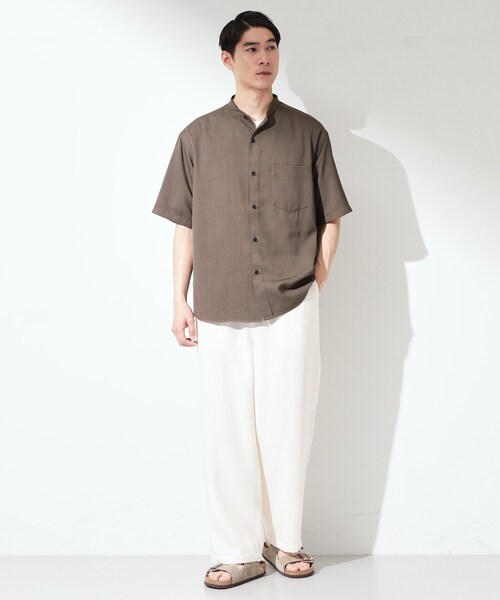 THE SHOP TK シャツ 半袖 LITE TEX バンドカラー半袖シャツ 接触冷感