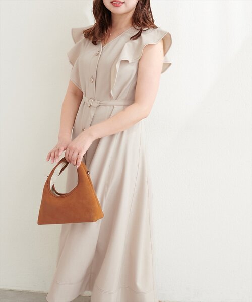 ナチュラルクチュール 〈canami〉配色ステッチラッフル袖ワンピース natural couture ワンピース 「canami」配色ステッチラッフル袖