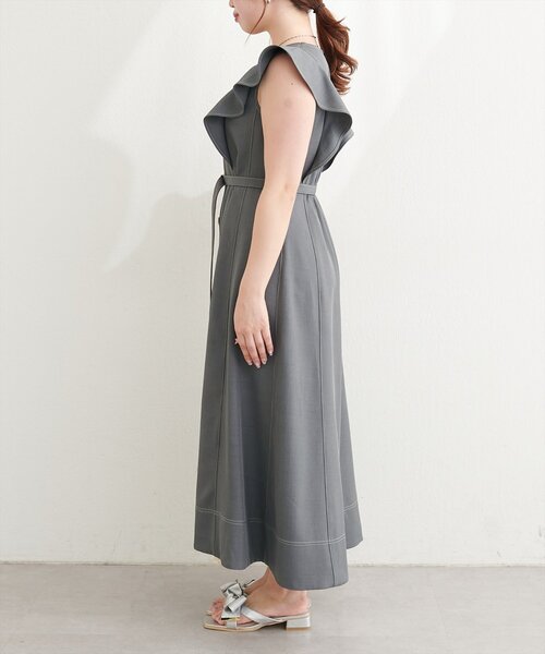 natural couture ワンピース 「canami」配色ステッチラッフル袖
