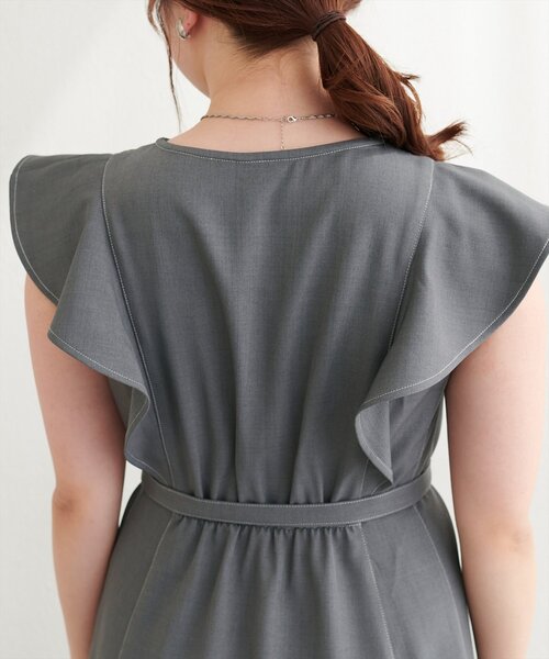 natural couture ワンピース 「canami」配色ステッチラッフル袖