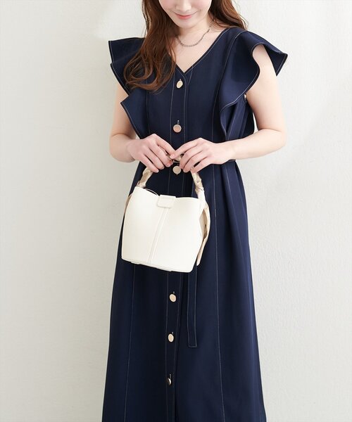 natural couture ワンピース 「canami」配色ステッチラッフル袖
