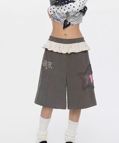 AsheKsha パンツ サブカルチャー水玉柄七分丈パンツ レディース