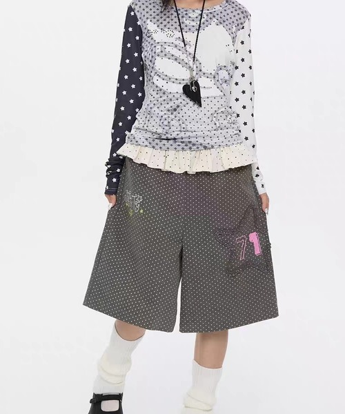 AsheKsha パンツ サブカルチャー水玉柄七分丈パンツ レディース