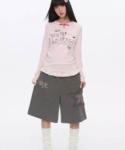 AsheKsha パンツ サブカルチャー水玉柄七分丈パンツ レディース