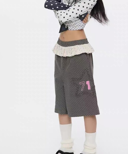 AsheKsha パンツ サブカルチャー水玉柄七分丈パンツ レディース