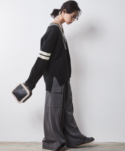 「CHIC STYLE」 長袖ニット 4L ブラック レディース_画像7