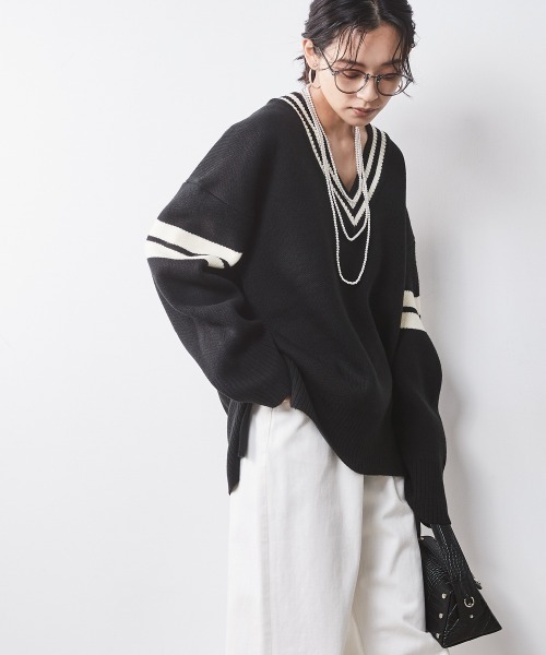 「CHIC STYLE」 長袖ニット 4L ブラック レディース_画像8