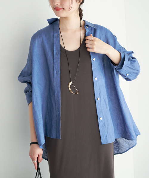 ブラウス シャツ Linen Tent Line シャツ レディースの画像