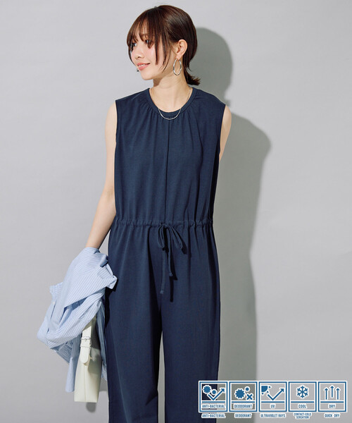 サロペット オーバーオール 限定展開　「接触冷感・吸水速乾・UVカット・抗菌・防臭」STORATECH(ストラテック) ウエストリボン オールインワンの画像