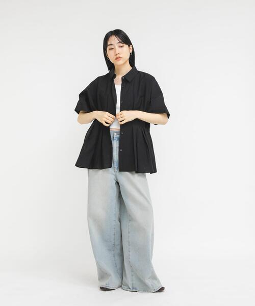 ブラウス シャツ ウエストタックドルマンブラウス レディースの画像