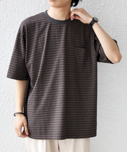 ALWAYTH マルチボーダー ポケットTシャツ XL SHIPS any tシャツ any:「接触冷感」マルチ ボーダー ポケット Tシャツ