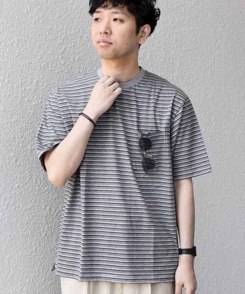 SHIPS any tシャツ any:「接触冷感」マルチ ボーダー ポケット Tシャツ