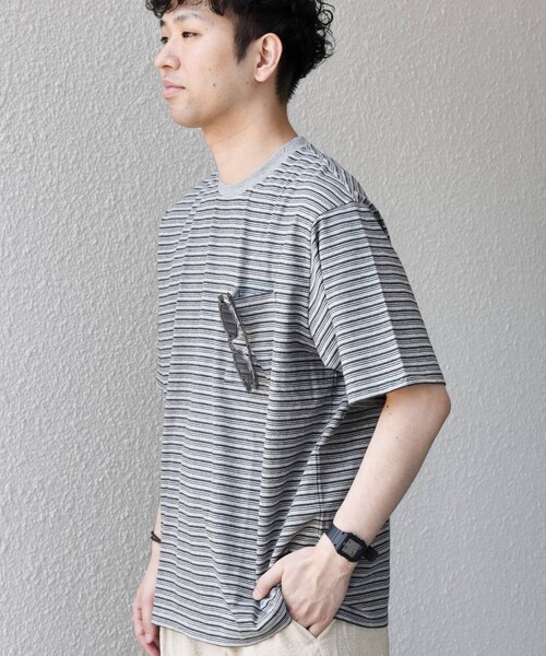 SHIPS any tシャツ any:「接触冷感」マルチ ボーダー ポケット Tシャツ