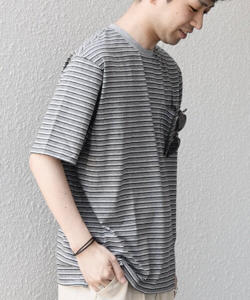 ALWAYTH マルチボーダー ポケットTシャツ XL SHIPS any tシャツ any:「接触冷感」マルチ ボーダー ポケット Tシャツ