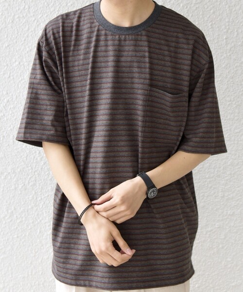 SHIPS any tシャツ any:「接触冷感」マルチ ボーダー ポケット Tシャツ