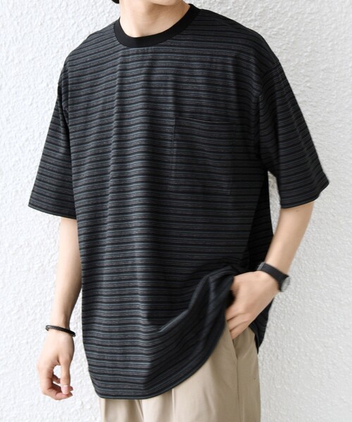 SHIPS any tシャツ any:「接触冷感」マルチ ボーダー ポケット Tシャツ