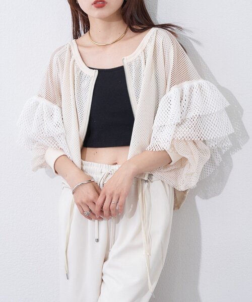 etsinta（エシンタ） カーディガン 「etsinta」メッシュフリルカーデ