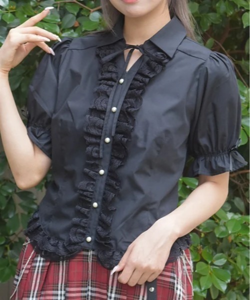 axes femme（アクシーズ ファム） ブラウス シャツ 半袖 レースフリル