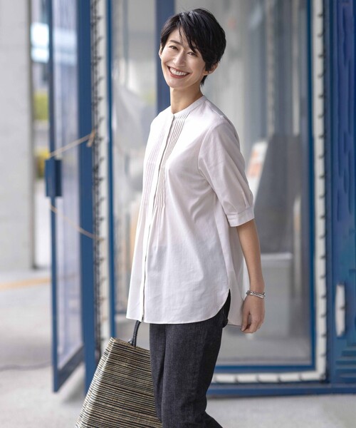 「J.PRESS」 半袖ブラウス 9 ネイビー レディース_画像2