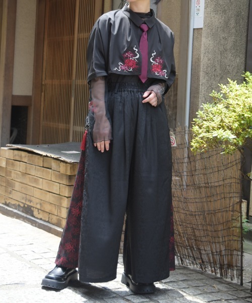axes femme 彼岸花 パンツ axes femme（アクシーズ ファム） ワイドパンツ パンツ 彼岸花柄×JQ