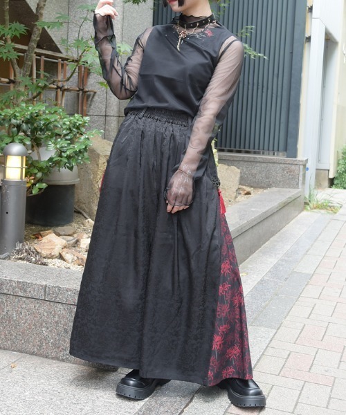 axes femme 彼岸花 パンツ axes femme（アクシーズ ファム） ワイドパンツ パンツ 彼岸花柄×JQ