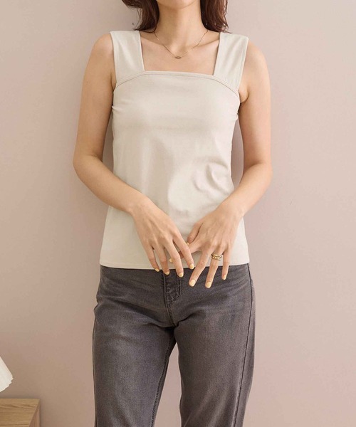タンクトップ ノースリーブ 「接触冷感」スクエアネックタンクトップ
