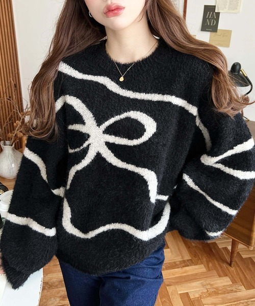 最終SALE✦︎美品✦︎クイーンズコート❤︎フェザー ニット プルオーバー moment+ ニット セーター クルーネックソフトタッチフェザーニットプル