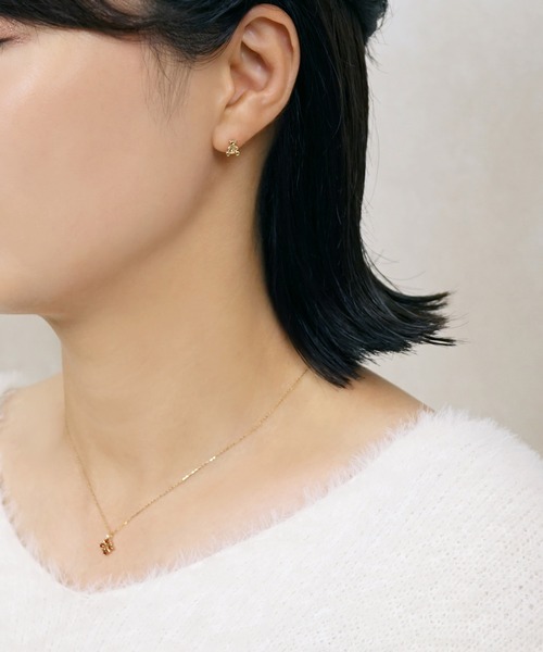ピアス 「 Solo Pierce」K18・K10　テディベア ワンポイントハーフピアス レディース_4