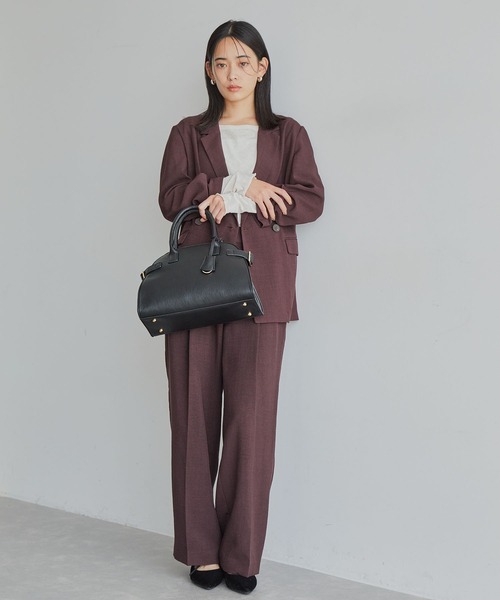 VIS スラックス パンツ 「美easy」リネンライクワンタックワイド