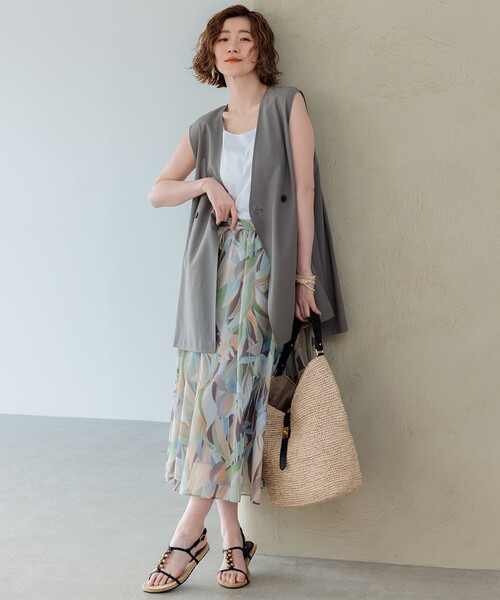 23区 ベスト ジレ 「洗える」シアーマットクロス レディース