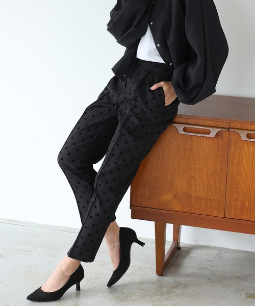 itto スラックス パンツ フロッキードットピンタックパンツ